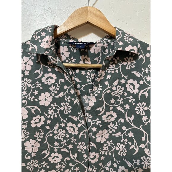 Lands End Woman Floral Top Sz L Aloha Hawaiian Travel Beachy Vacay Resort Casual - Picture 5 of 14